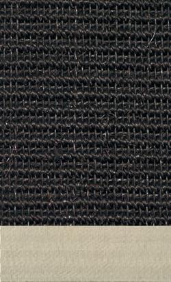 Sisal Manaus Sort 044 tæppe med kantbånd i elfenbein